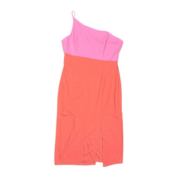 Petal + Pup NWT Xiomar Pink Orange Colorblock One Shoulder Side Slit Midi Dress - Picture 8 of 12